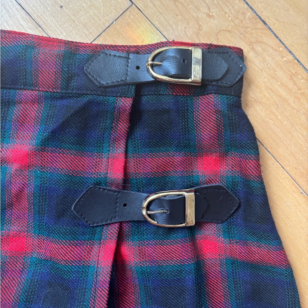 Vintage Plaid Tartan Wrap Skirt with Buckle Accents